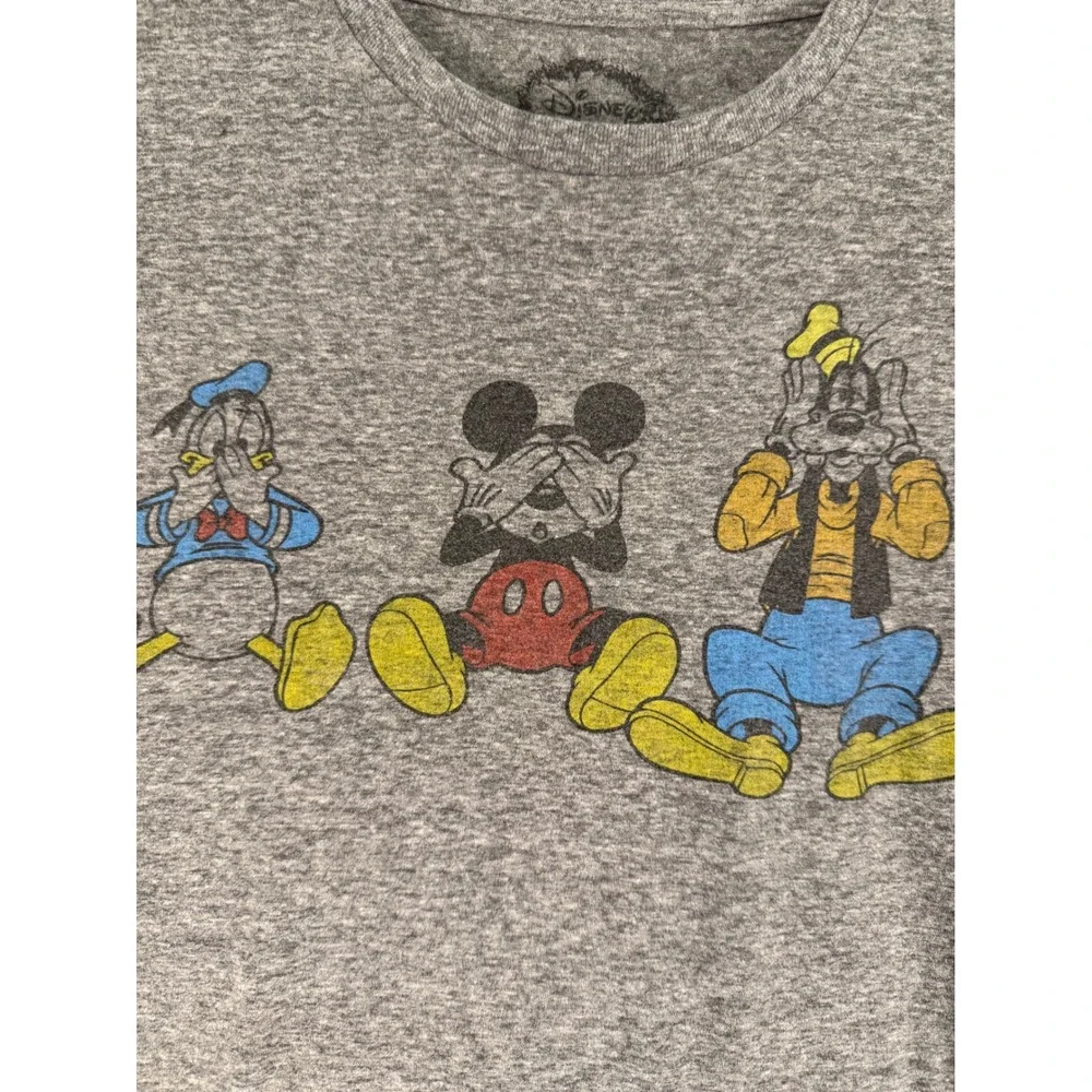 Disney Mickey Mouse Donald Duck Goofy Graphic T-Shirt Grey Small